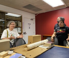 Mandy Treagus, Lina Koleilat and William Waqavakatoga at the Barr Smith Library at Adelaide University (2026).